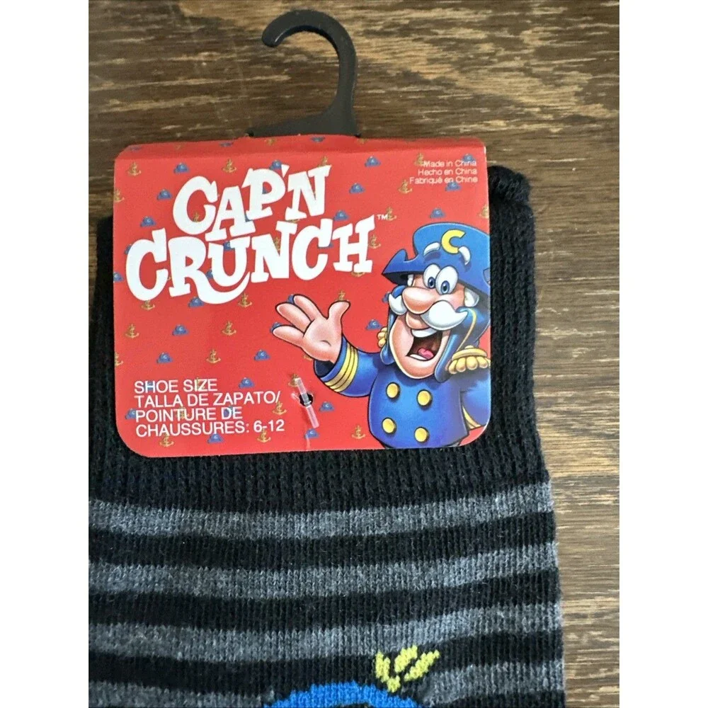 Classic Captain Crunch Cereal New Pair Socks Black Stripes Fits 6-12 Advertising